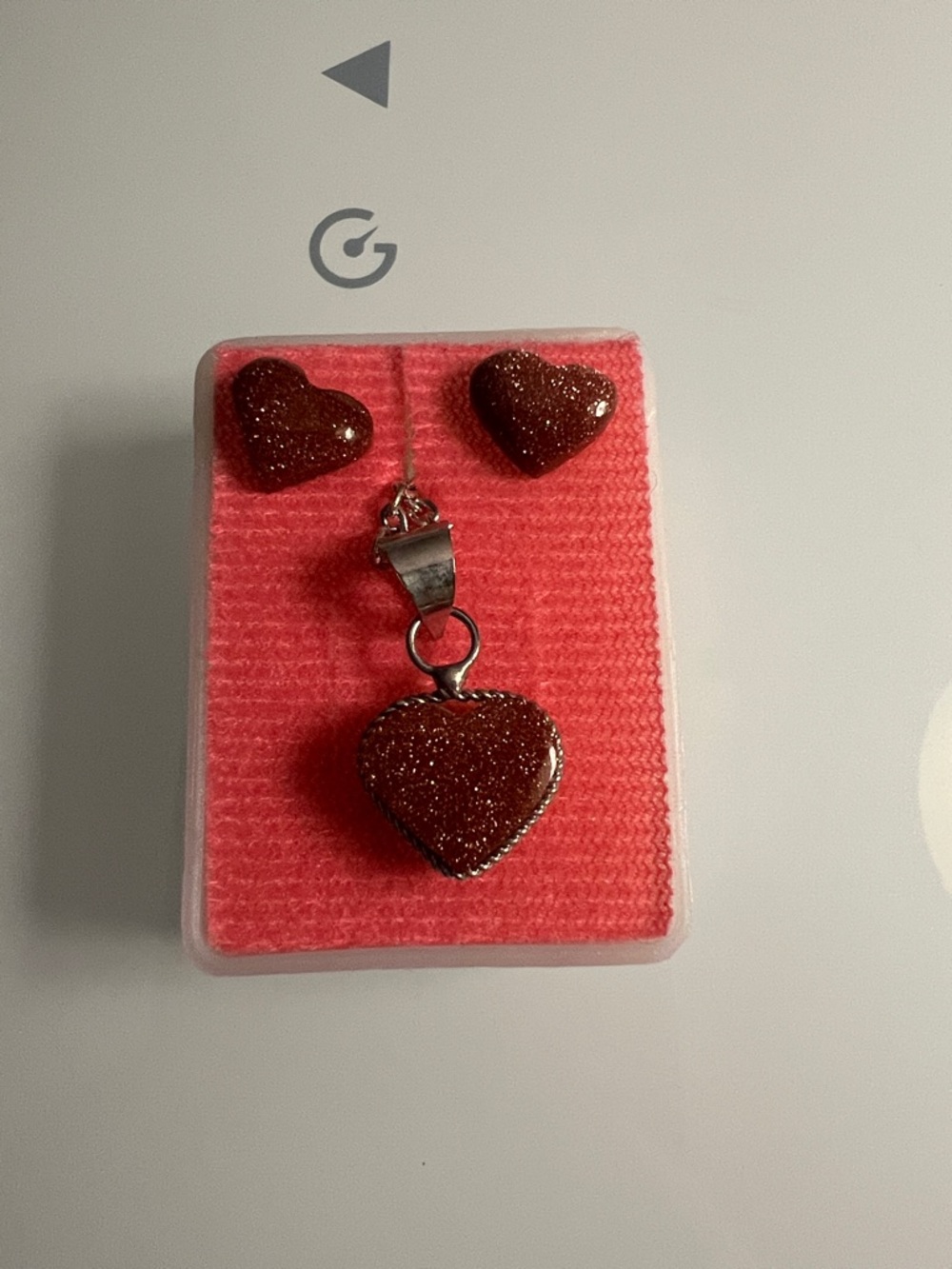 Heart-Shaped Red Glitter Pendant and Stud Earrings Set - Women Jewelry